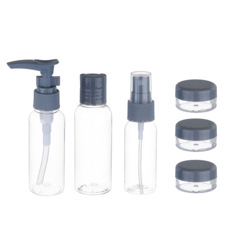 Набор для косметики дорожный 6 предметов (2 шт - 50мл,1 шт - 30мл, 3 шт - 10гр) тм ЮНИLOOK, пластик, 2 цв.