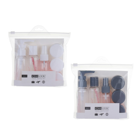Набор для косметики дорожный 6 предметов (2 шт - 50мл,1 шт - 30мл, 3 шт - 10гр) тм ЮНИLOOK, пластик, 2 цв.
