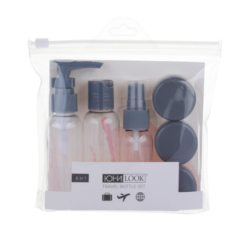 Набор для косметики дорожный 6 предметов (2 шт - 50мл,1 шт - 30мл, 3 шт - 10гр) тм ЮНИLOOK, пластик, 2 цв.