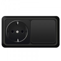 UNIVersal Олимп блок горизонт. (роз. 1 мест.+выкл. 1 кл.) ОУ (земля) черный 7946806