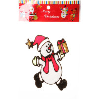 Наклейка на стекло Т413 15 см Снеговик с подарком