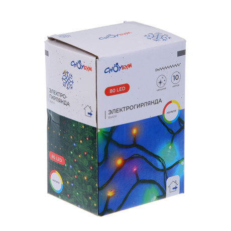 СНОУ БУМ Гирлянда эл. вьюн улич, 10м, 80LED, мульти, мерцание, ПВХ зеленый, коннект, 220В