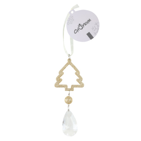 СНОУ БУМ Декоративная подвеска "Елочка" 15x5,5 см, пластик, акрил, золото, серебро, 2 цвета