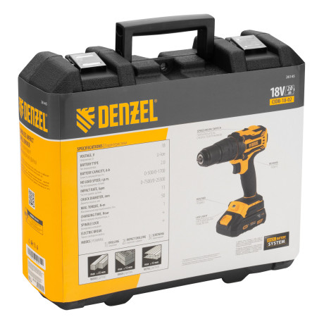 Дрель-шуруповерт аккумуляторная ударная бесщет CIDB-18-02, Li-Ion, 18 В Denzel
