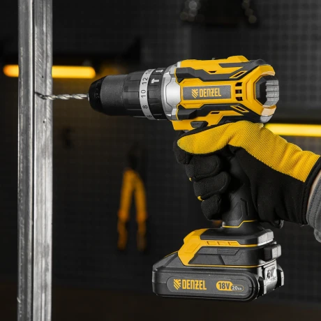 Дрель-шуруповерт аккумуляторная ударная бесщет CIDB-18-02, Li-Ion, 18 В Denzel