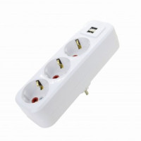 AY-KA (АЙКА) разветвитель (тройник) 3роз. с USB 16A 250В белый, земля, линейный (Турция) 7713800