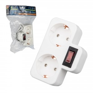 Uniel Разветвитель (тройник) 2роз. 16А белый, земля, выкл. S-GES2-16PB WHITE