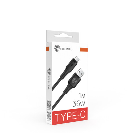BY Кабель для зарядки Twist USB(A)-Type-C, 36W, 1 м, 3A, гибкий силикон, чёрный