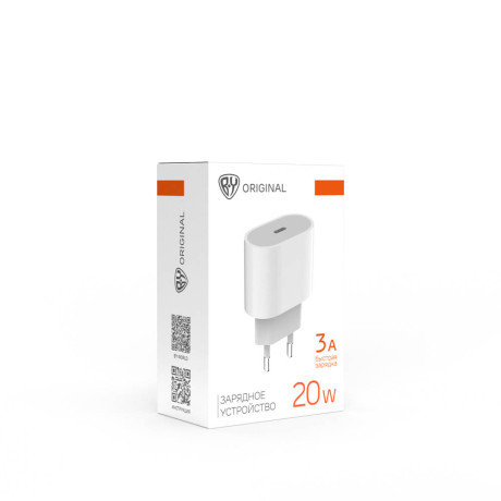 BY Сетевое зарядное устройство Pure 20Вт, USB-C PD,110-240В,50-60Гц, пластик, белый