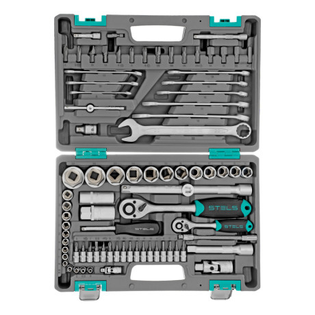 Набор инструментов, 1/2", 1/4", CrV, пластиковый кейс 82 предмета Stels