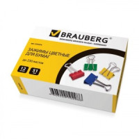 Зажимы д/бумаг BRAUBERG, компл. 12 шт., 51 мм, на 230 л., цветные, в картонной коробке, 224474