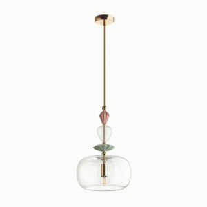 ODEON LIGHT 4855/1A CLASSIC ODL_EX21 зол/разноцв./кер//стекл св-к подвесной E14 1x40W 1531x268 BIZET