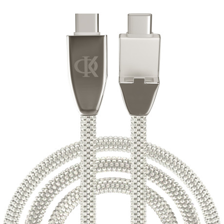 BY Ф.Киркоров Кабель для зарядки КРИСТАЛЛЫ Type-C-Type-C, 1м, Быстрая зарядка 3А, QC, PD 65W, сереб.