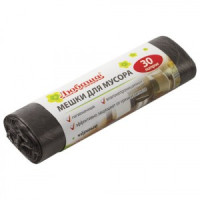 Мешки для мусора 30 л, черные в рулоне 20 шт., ПНД, 5 мкм, 47х55 см (±5%), эконом, ЛЮБАША, 605329