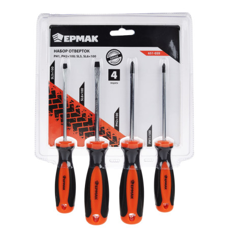 ЕРМАК Набор отверток 4 пр. 9986 (PH1,PH2x100; SL5,SL6x100)