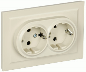 IEK BRITE роз. СУ 2 мест. земля  16А РС12-3-БрКр бежевый BR-R21-16-K10-F