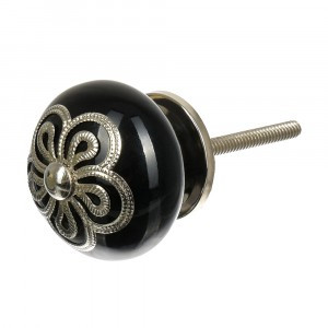 Ручка керамическая для мебели Антиквариат черн/серебро (в кор 6 шт, цена за шт) BLUMEN HAUS