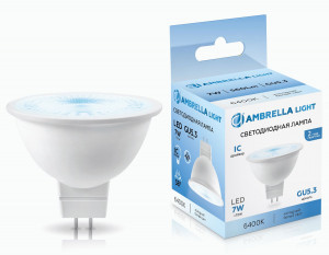 Ambrella лампа св/д MR16 GU5.3 7W(560lm) 6400K 6K 50х49 IC 170716