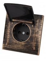 TDM Лама роз. СУ 1 мест. 16А (земля) IP44 с крышкой старинная бронза SQ1815-0767