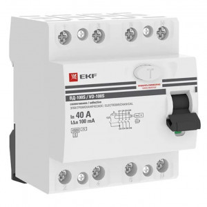 EKF PROxima выкл. дифферинциальный УЗО ВД-100 (S) 4P 40А 100мА AC 4,5кА эл.мех elcb-4-40-100S-em-pro