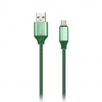 Дата-кабель USB(A)шт. - microUSBшт.Smartbuy нейлон.опл. Socks, 1м,, 2А, зелен.(iK-12NS green)