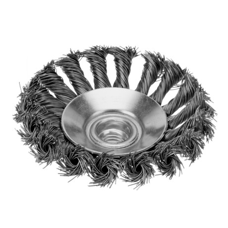 Щетка для УШМ, 100 мм, М14, "тарелка", крученая металлическая проволока Сибртех