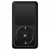 UNIVersal Олимп блок вертик. (роз. 1 мест.+выкл. 1 кл.) ОУ (земля) черный 7946805