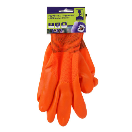 INBLOOM Перчатки садовые с ПВХ полуобливом, полиэстер, р.9, 25см, 75г