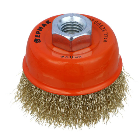 ЕРМАК PROFI Щетка чашечная для УШМ, витая латунированная стальная проволока 0,3мм, 60ммхМ14
