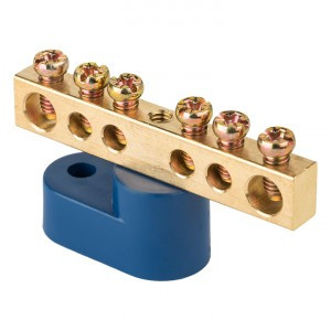 EKF Шина N "Ноль" (нул.) N 6x9мм 6 отверстий латунь желтый изолятор на DIN-рейку PROxima sn0-63-06-d