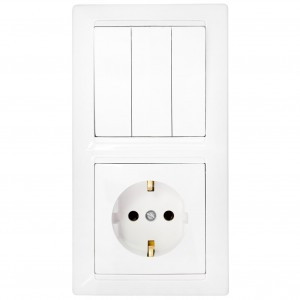 Bylectrica СТИЛЬ Блок (3 выкл. + роз.заз.конт.) СУ белый, (3В-РЦ-695)