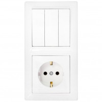 Bylectrica СТИЛЬ Блок (3 выкл. + роз.заз.конт.) СУ белый, (3В-РЦ-695)