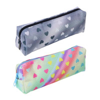 Пенал прямоугольный 20х6,5х4,5см, 1 отделение на молнии, принт &quot;сердечки&quot;, ПВХ, 2 цвета