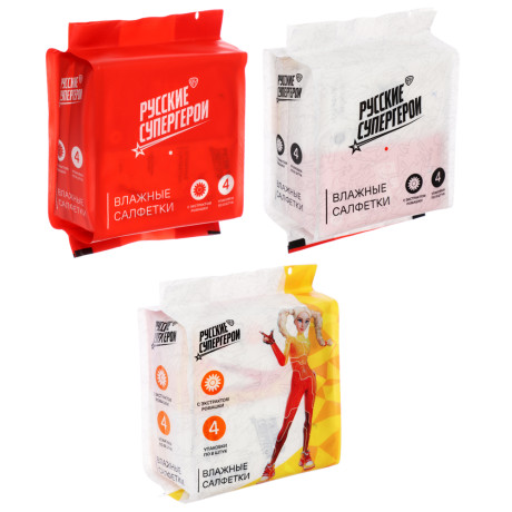 BY Русские Супергерои Влажные салфетки, мини, 4 упаковки по 8 шт