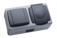 Makel PLUS блок (выкл. 1 кл.+ роз. 1 мест.) сер. земля (винт.зажим, п/герм., крышка, IP55) 36064202