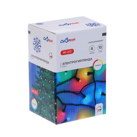 СНОУ БУМ Гирлянда эл. вьюн с насад. "Шарики", 10м, 80LED, мульти, 8 режимов, ПВХ черный, 220В