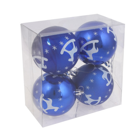СНОУ БУМ Набор шаров 8 см, 4 шт, синий, пластик, глиттер, 26-144