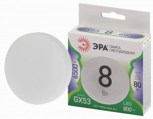 ЭРА GREEN LINE лампа св/д GX53 8W(800lm) 6500K 6K GX-8W-865-GX53 75x35 67002