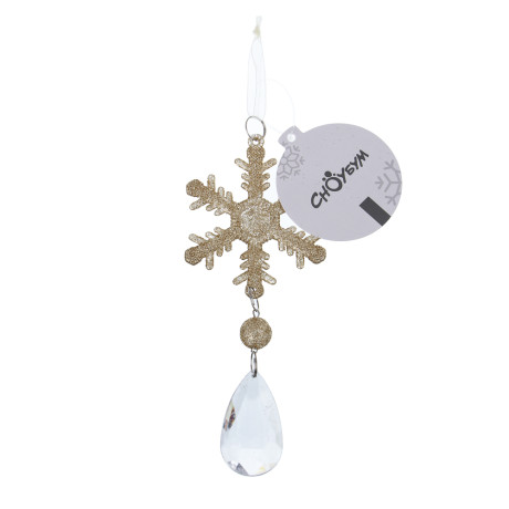 СНОУ БУМ Декоративная подвеска "Снежинка" 16x7,5 см, пластик, акрил, золото, серебро, 2 цвета