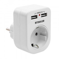 STEKKER сет. Переходник с/з (+ 2 USB 2,1A) 250V 16A белый ADP16-24-20 39626