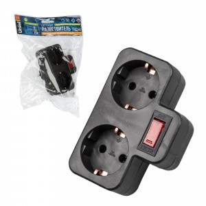 Uniel Разветвитель (тройник) 2роз. 16А черный, земля, выкл. S-GES2-16PB BLACK