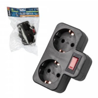 Uniel Разветвитель (тройник) 2роз. 16А черный, земля, выкл. S-GES2-16PB BLACK