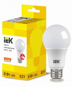 IEK ЛОН A60 E27 8W(720lm) 3000K 2K 110х60 матов. ALFA LLA-A60-8-230-30-E27