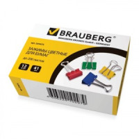 Зажимы д/бумаг BRAUBERG, компл. 12 шт., 41 мм, на 200 л., цветные, в картонной коробке, 224473