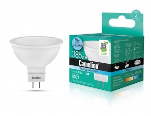 Camelion MR16 GU5.3 12V 5W(385lm 100°) 4500K 4K матов. 49x50 пластик LED5-MR16/845/GU5.3