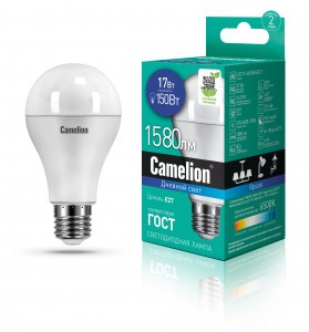 Camelion ЛОН A65 E27 17W(1580lm 270°) 6500K 6 K матов. 130x65 пластик LED17-A65/865/E27