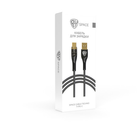 BY Кабель для зарядки Space Cable Techno Type-C, 1 м, 3А, Быстрая зарядка QC3.0, черный