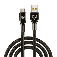 BY Кабель для зарядки КРИСТАЛЛЫ Type-C, 1м, Быстрая зарядка 3А, QC, PD 20W, черный