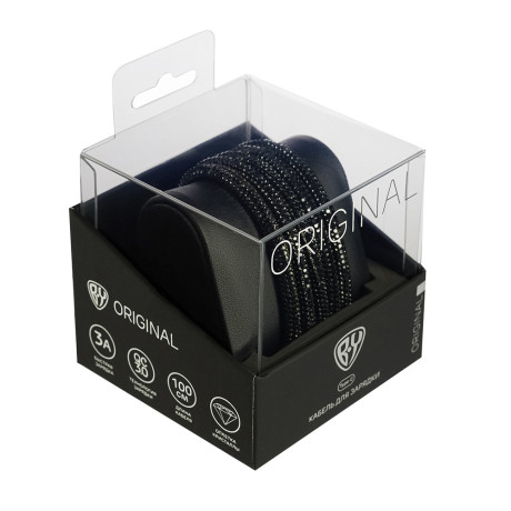 BY Кабель для зарядки КРИСТАЛЛЫ Type-C, 1м, Быстрая зарядка 3А, QC, PD 20W, черный