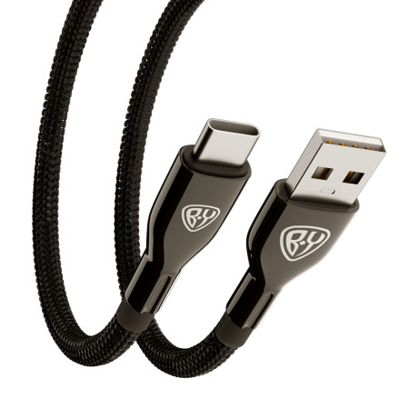 BY Кабель для зарядки КРИСТАЛЛЫ Type-C, 1м, Быстрая зарядка 3А, QC, PD 20W, черный